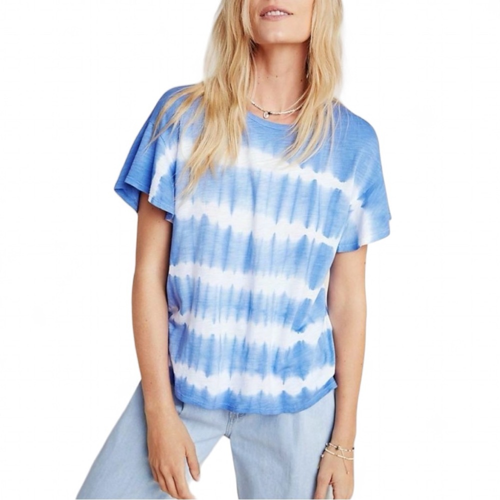 t.la Anthropologie Tie Dye Print Striped Short Sleeve Crewneck T-Shirt - Picture 8 of 11